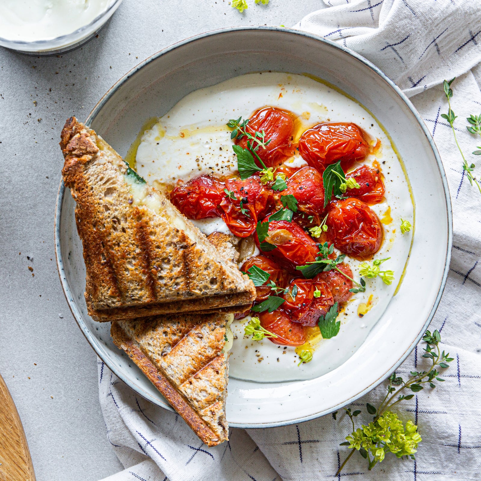 Toast with Feta Cream and Oven-Baked Tomatoes