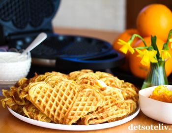 Orange waffles with sour cream